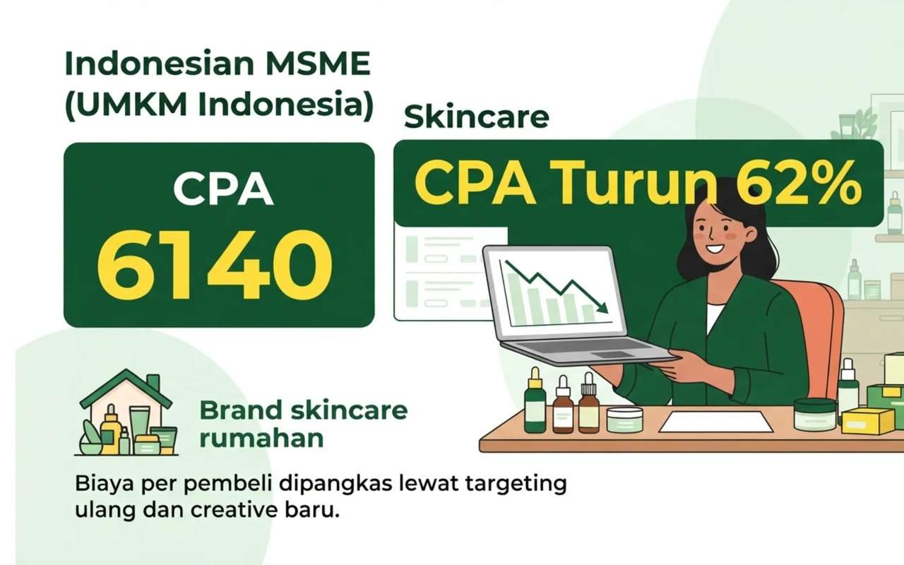 Ringkasan hasil klien skincare: CPA turun 62 persen setelah optimasi creative ads